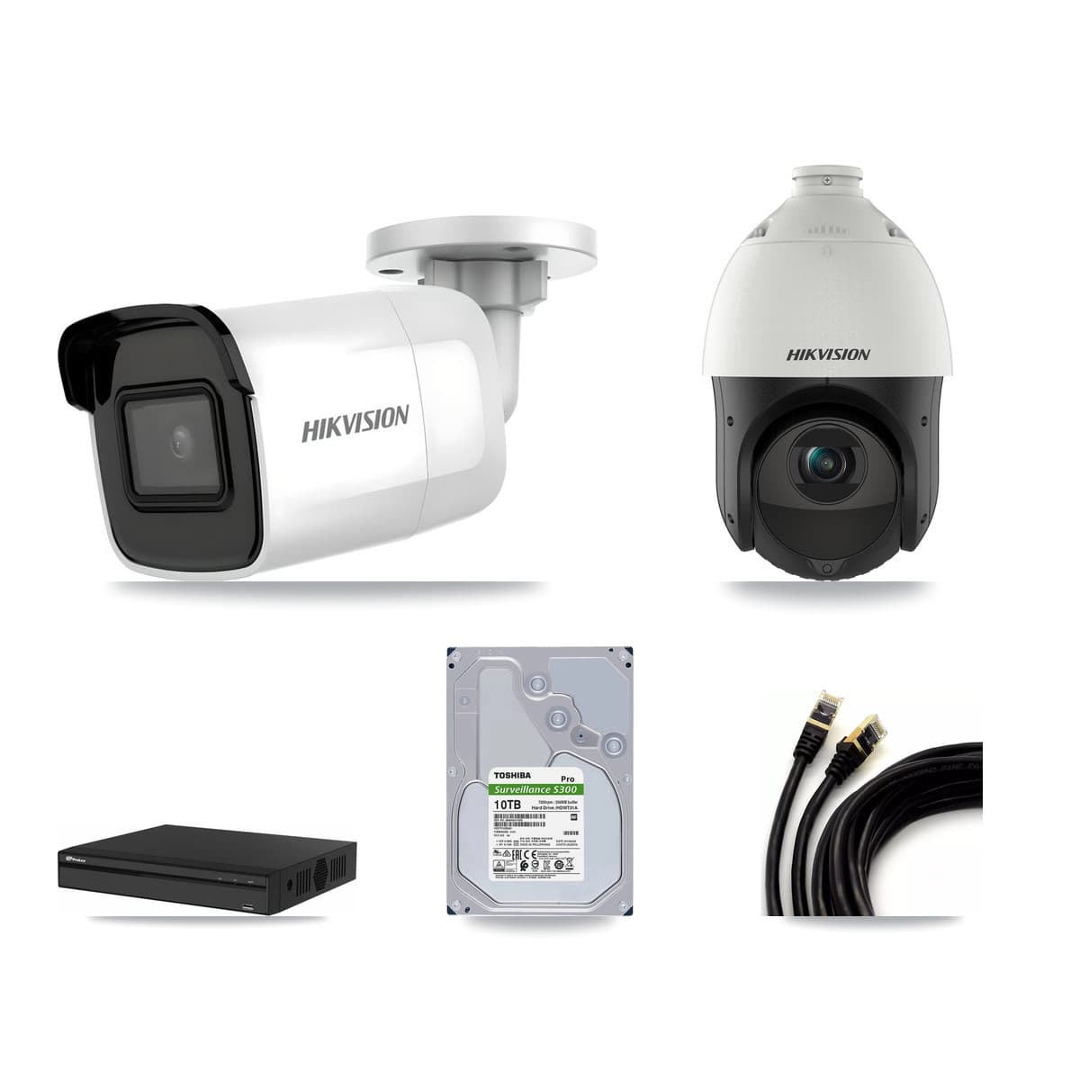 Hikvision & Prolux 4-Channel 4MP – 4K CCTV Kit — 3 4K Bullet + 1 4MP PTZ Cameras + 10TB Recording