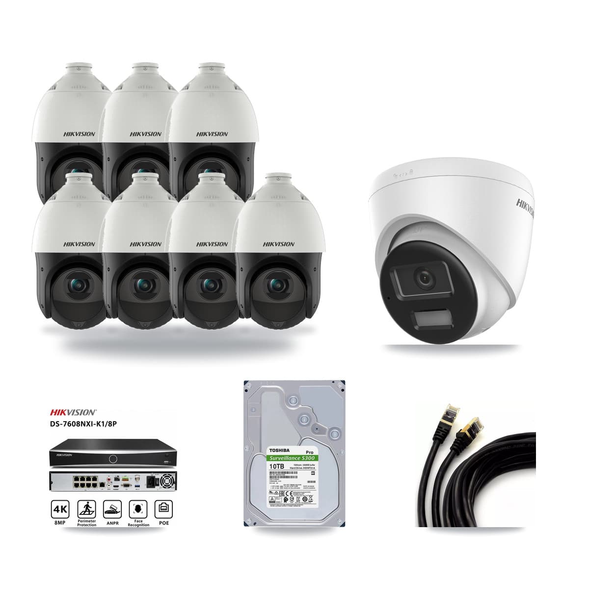 Hikvision 8-Channel 4MP – 4K CCTV Kit — 1 4K Turret + 7 4MP PTZ Cameras + 10TB Recording - Image 1