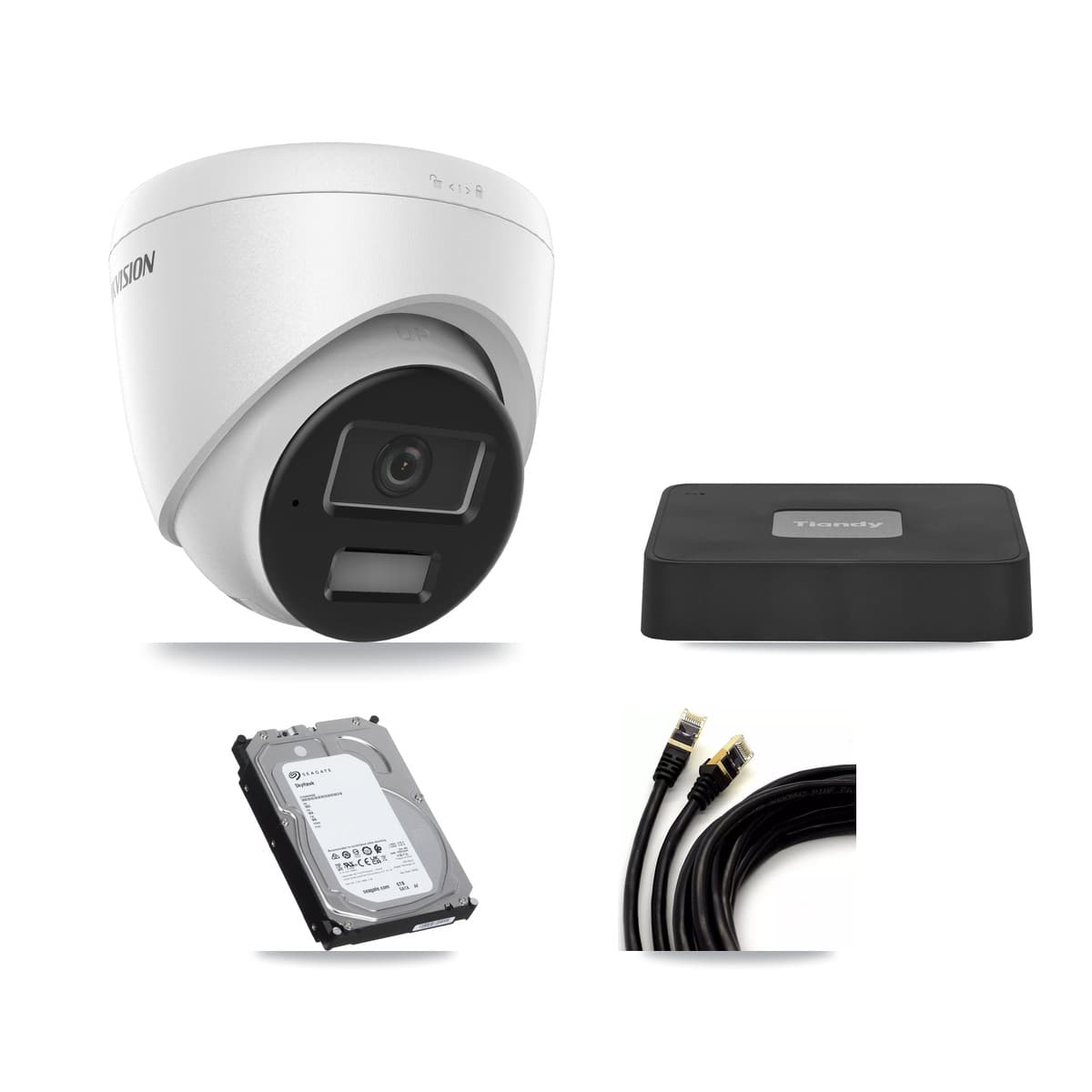 Hikvision & Tiandy 4-Channel 4MP CCTV Kit — 4 DS-2CD1343G2 Turret Cameras + 6TB Recording
