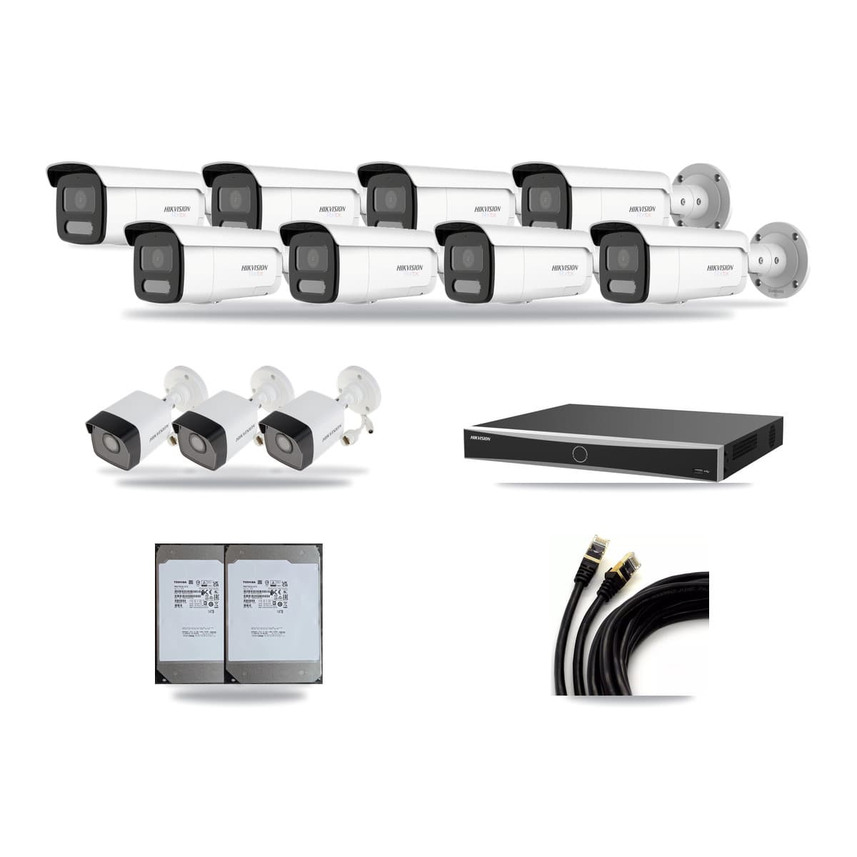 Hikvision 16-Channel 5MP – 4K CCTV Kit — 3 5MP + 8 4K Bullet Cameras + 2× 14TB Recording - Image 1