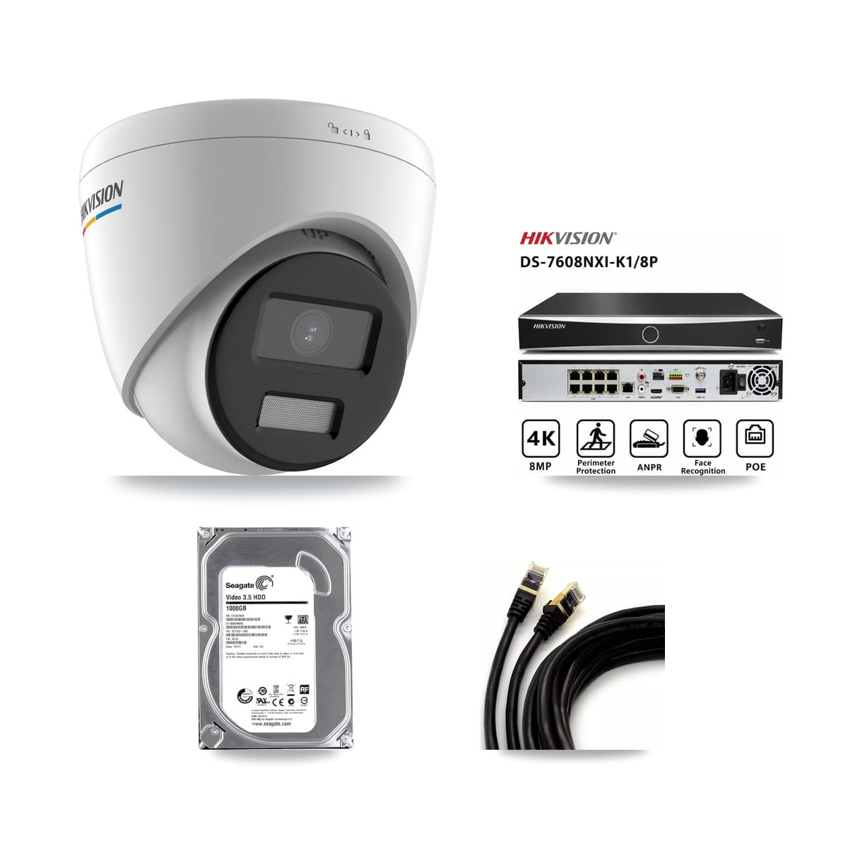 Hikvision 8-Channel 2MP CCTV Kit — 2 Turret Cameras + 1TB Recording (DS-7608NXI Recorder) - Image 1