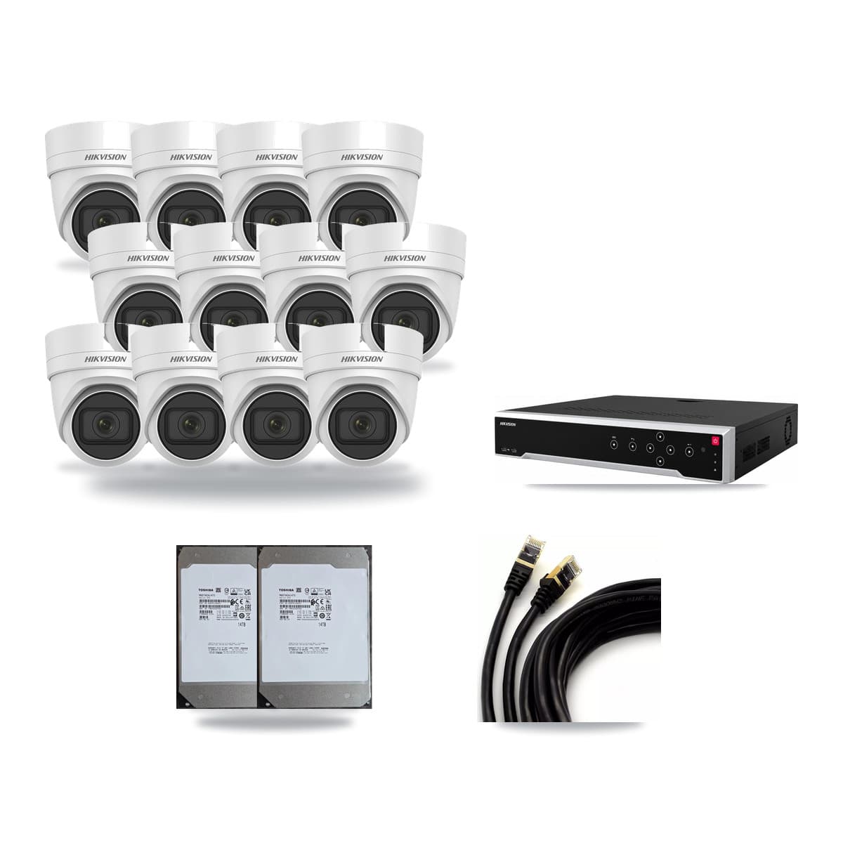 Hikvision 32-Channel 4K CCTV Kit — 12 DS-2CD2H83G0 Turret Cameras + 2× 14TB Recording - Image 1