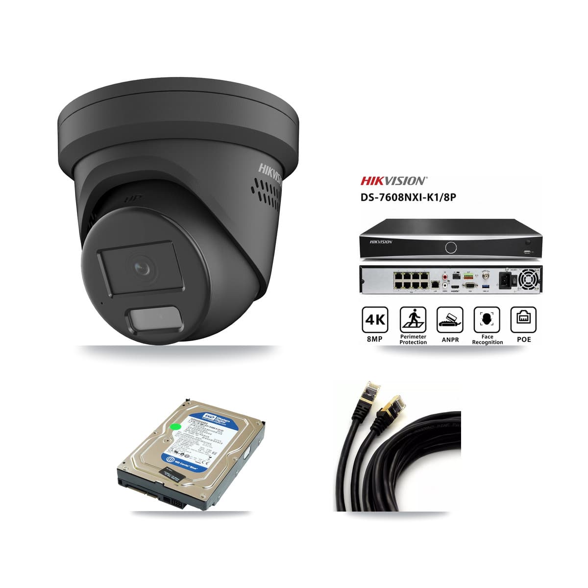 Hikvision 8-Channel 4MP CCTV Kit — 1 Black Turret Camera + 500GB Recording - Image 1