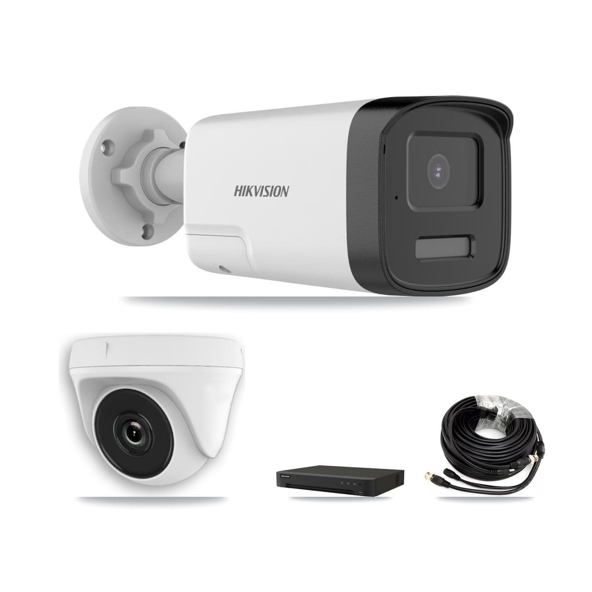 Hikvision 16-Channel 2MP – 5MP CCTV Kit — 2 DS-2CE17K0T 5MP Bullet + 1 White HDT-2MP-N20W 2MP Dome Cameras + 3TB Recording (IDS-7216HQHI Recorder)