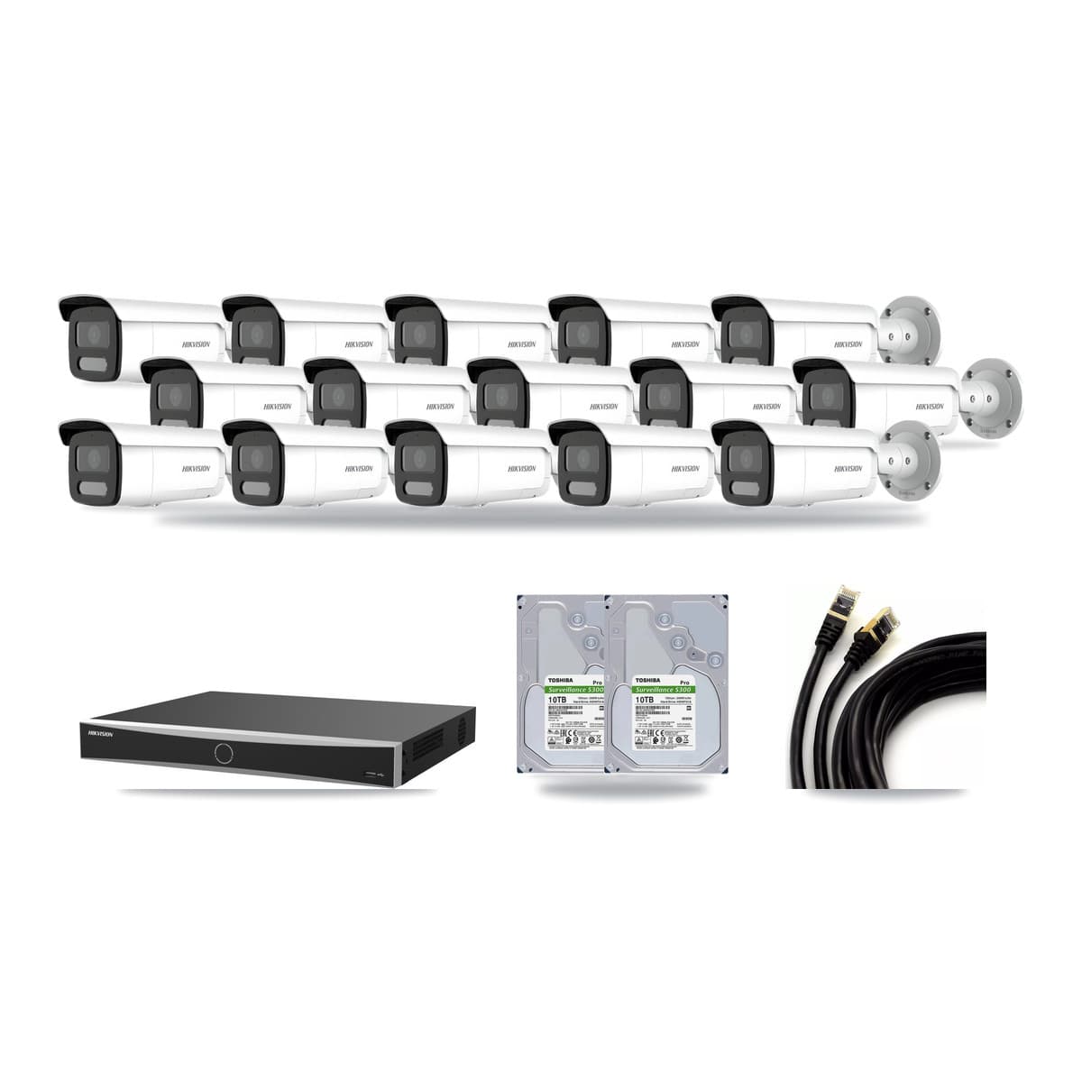 Hikvision 16-Channel 4MP CCTV Kit — 15 Bullet Cameras + 2× 10TB Recording (DS-7616NXI Recorder) - Image 1