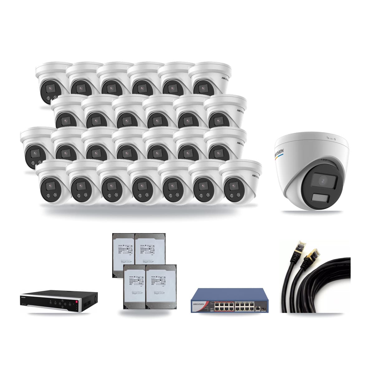 Hikvision 32-Channel 2MP – 5MP CCTV Kit — 1 2MP + 26 5MP Turret Cameras + 4× 14TB Recording - Image 1