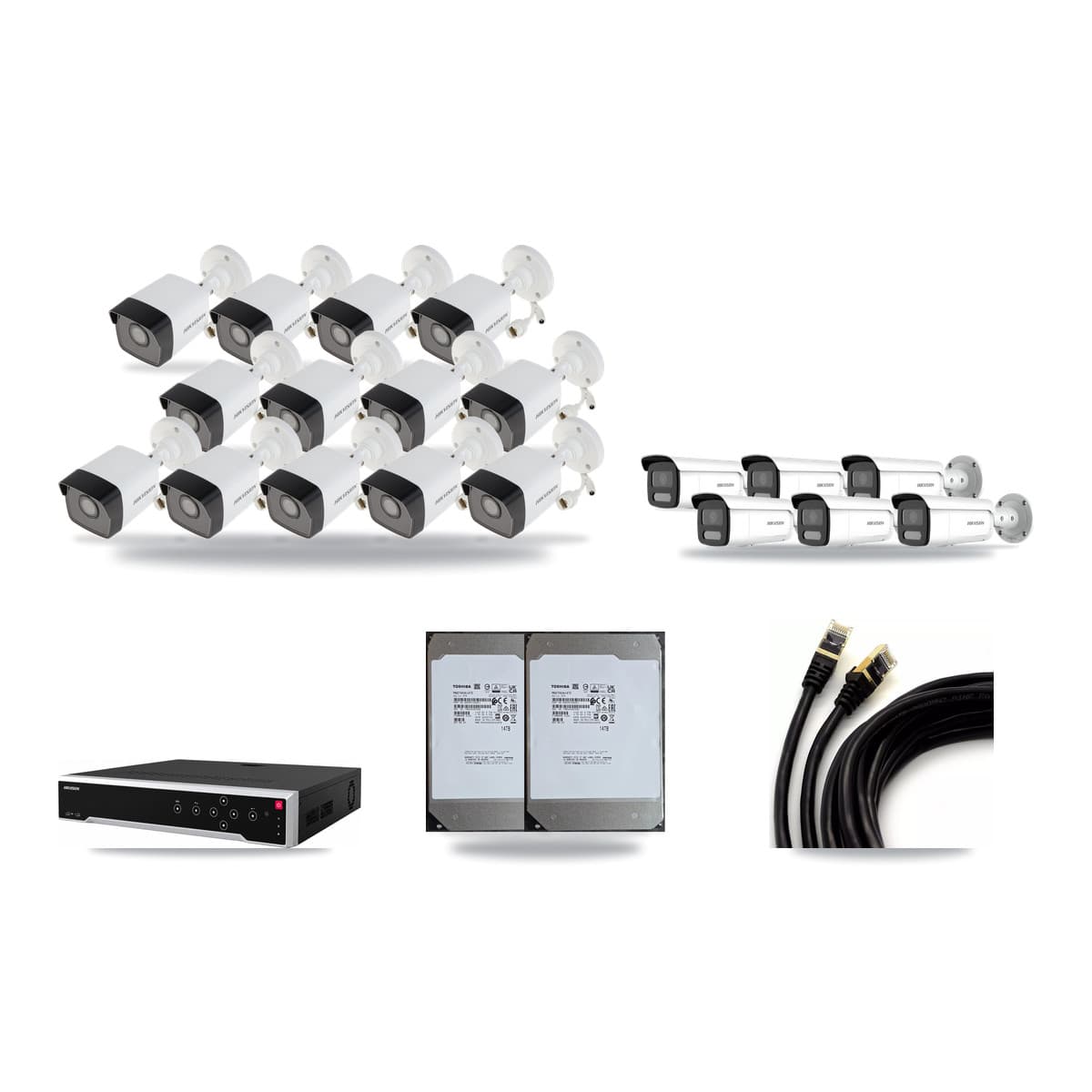 Hikvision 32-Channel 4MP – 5MP CCTV Kit — 13 5MP + 6 4MP Bullet Cameras + 2× 14TB Recording - Image 1