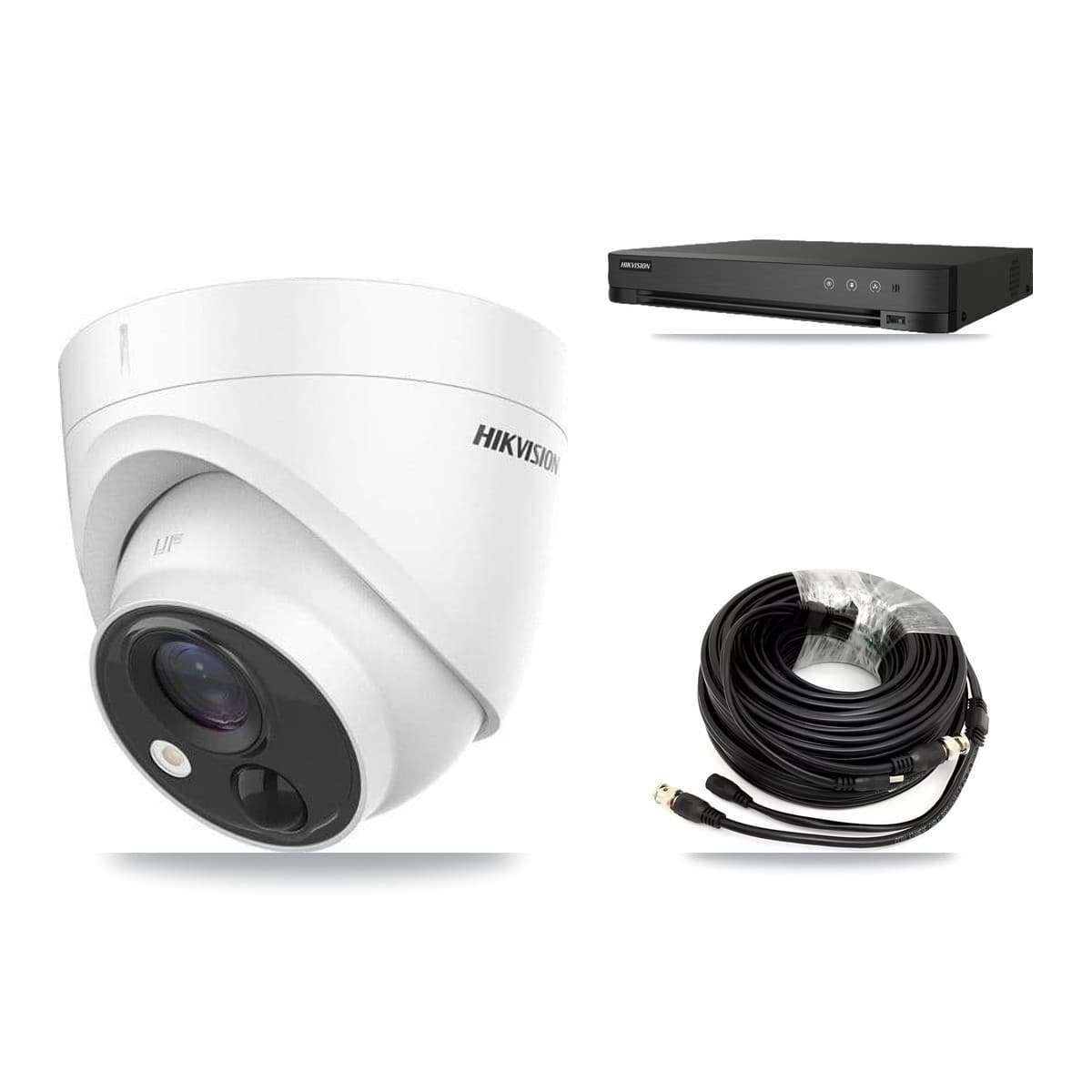 Hikvision 8-Channel 5MP CCTV Kit — 6 DS-2CE71H0T-PIRLO Turret Cameras + 8TB Recording (IDS-7208HUHI-M1/E Recorder)