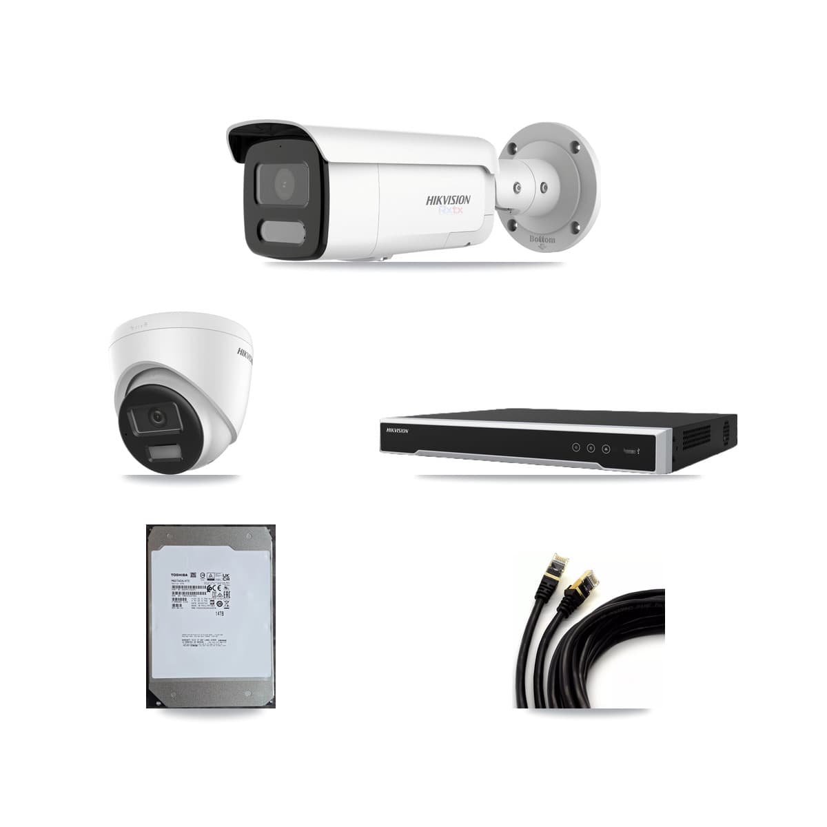 Hikvision 8-Channel 4K CCTV Kit — 1 Turret + 7 Bullet Cameras + 2× 14TB Recording