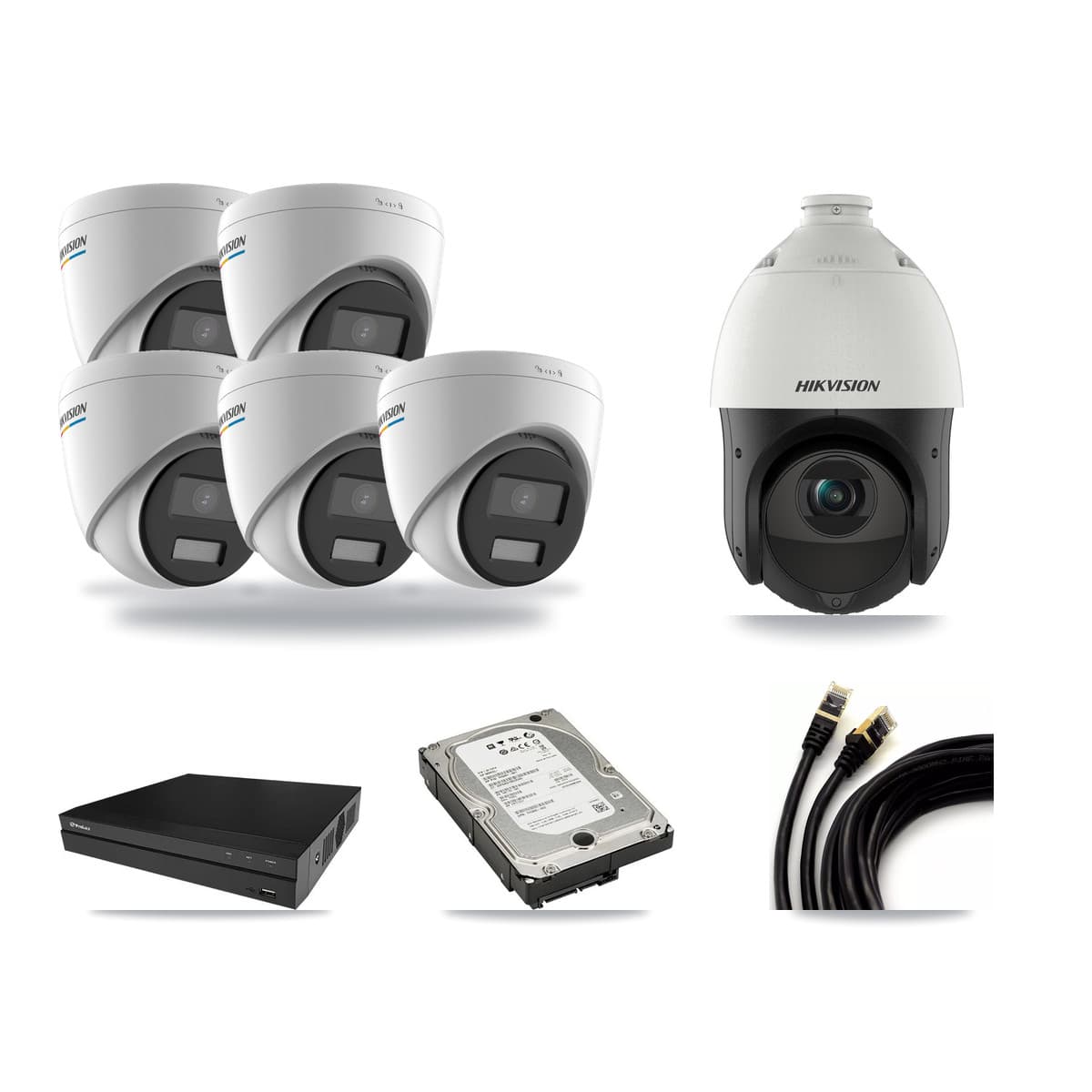 Hikvision & Prolux 8-Channel 2MP – 4MP CCTV Kit — 5 2MP Turret + 1 4MP PTZ Cameras + 5TB Recording - Image 1