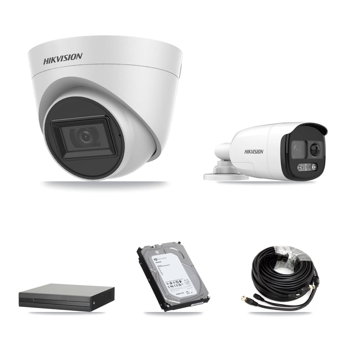 Hikvision 4-Channel 5MP CCTV Kit — 1 Bullet + 3 White Turret Cameras + 6TB Recording (XVR-3104HS Recorder)