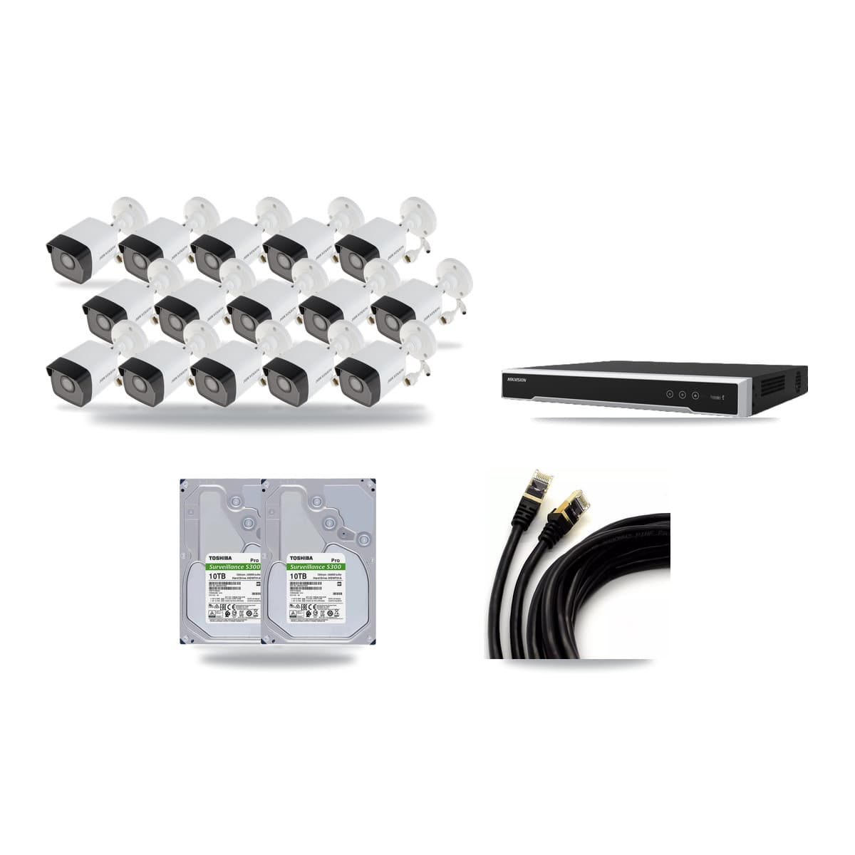 Hikvision 16-Channel 5MP CCTV Kit — 15 Bullet Cameras + 2× 10TB Recording (DS-7616NI-M2 Recorder) - Image 1