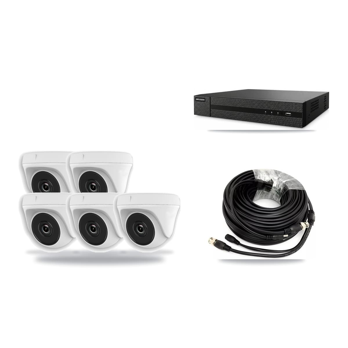 8-Channel 2MP CCTV Kit — 5 White Dome Cameras + 3TB Recording (DVR-8CH Recorder) - Image 1