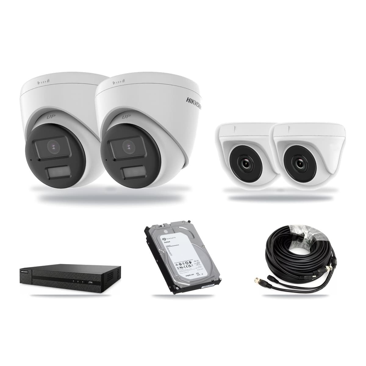 Hikvision 8-Channel 2MP – 4K CCTV Kit — 2 4K Turret + 2 White 2MP Dome Cameras + 6TB Recording (DVR-8CH Recorder) - Image 1