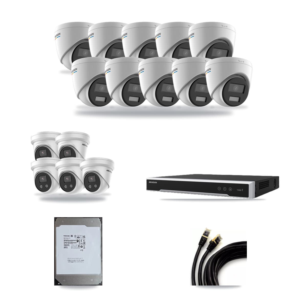 Hikvision 16-Channel 2MP – 5MP CCTV Kit — 10 2MP + 5 5MP Turret Cameras + 14TB Recording (DS-7616NI-M2 Recorder) - Image 1