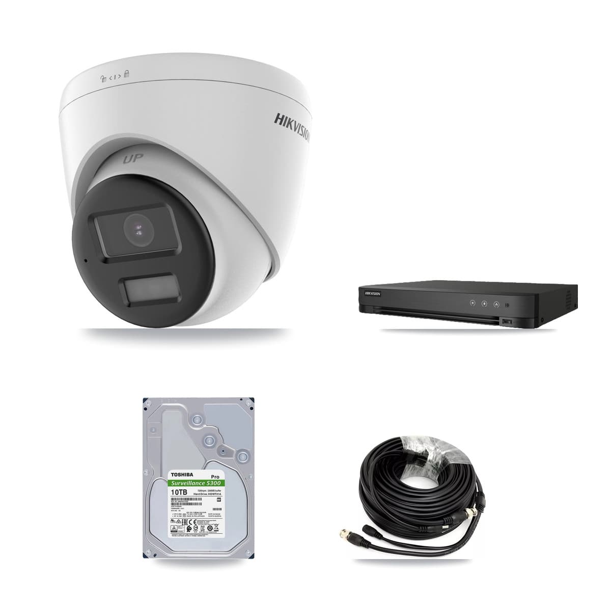 Hikvision 8-Channel 5MP CCTV Kit — 6 DS-2CE78K0T-LPTS Turret Cameras + 10TB Recording (IDS-7208HQHI-M1/XT Recorder)