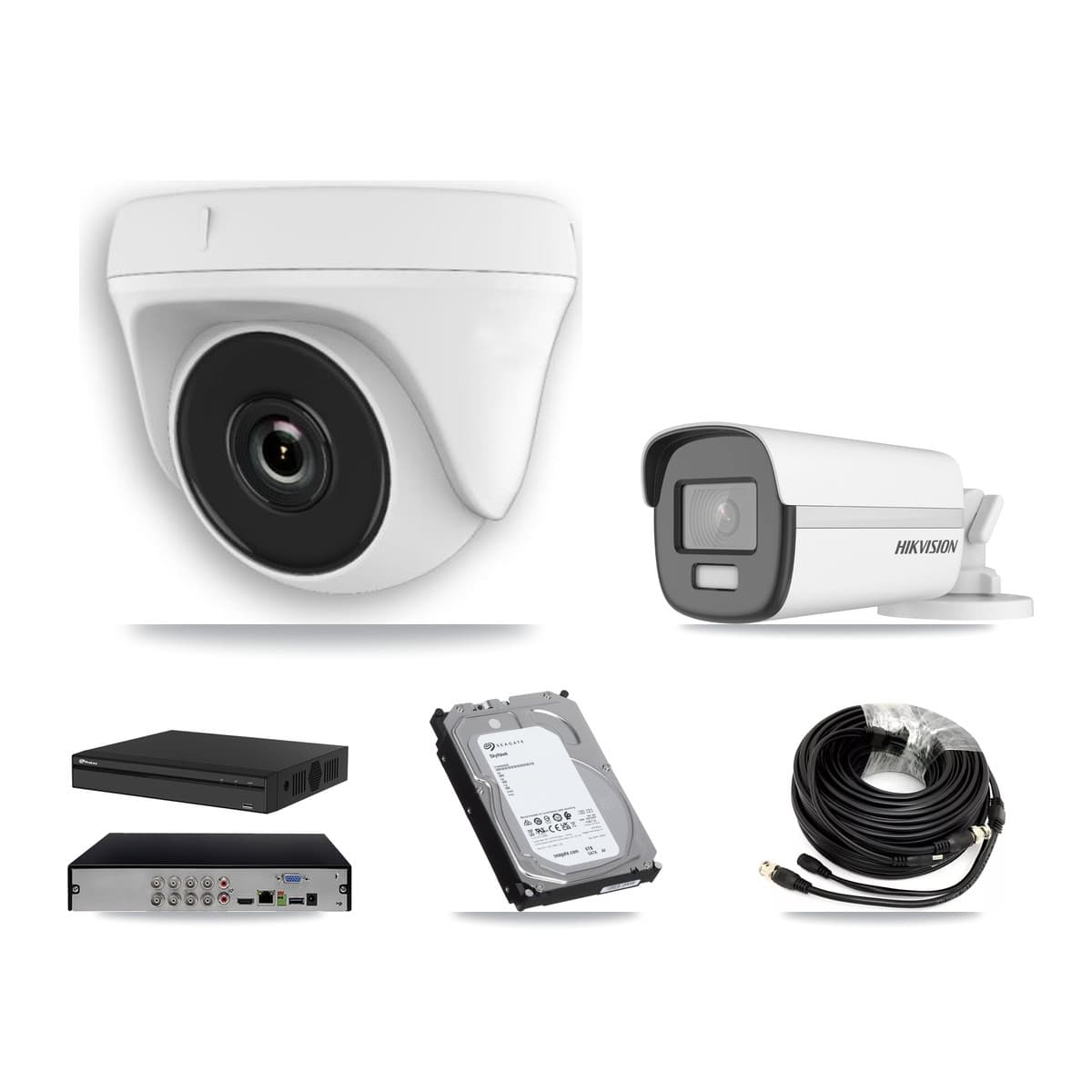 Hikvision & Prolux 8-Channel 2MP – 4K CCTV Kit — 1 4K Bullet + 7 White 2MP Dome Cameras + 6TB Recording (PXD-5108HS Recorder)