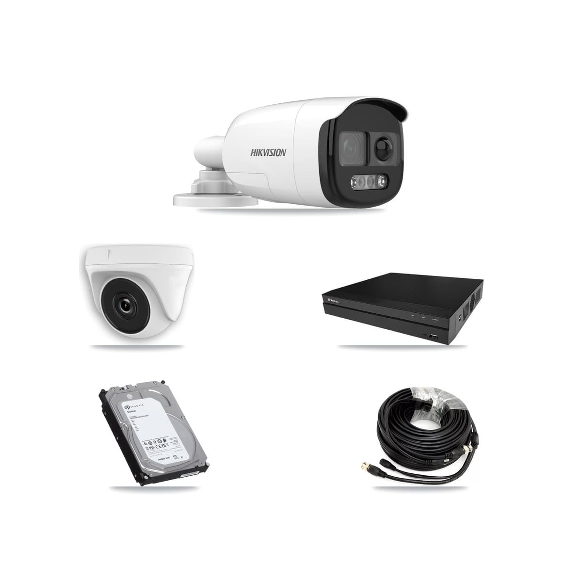 Hikvision & Prolux 8-Channel 2MP – 5MP CCTV Kit — 3 DS-2CE12KF3T 5MP Bullet + 1 White HDT-2MP-N20W 2MP Dome Cameras + 6TB Recording