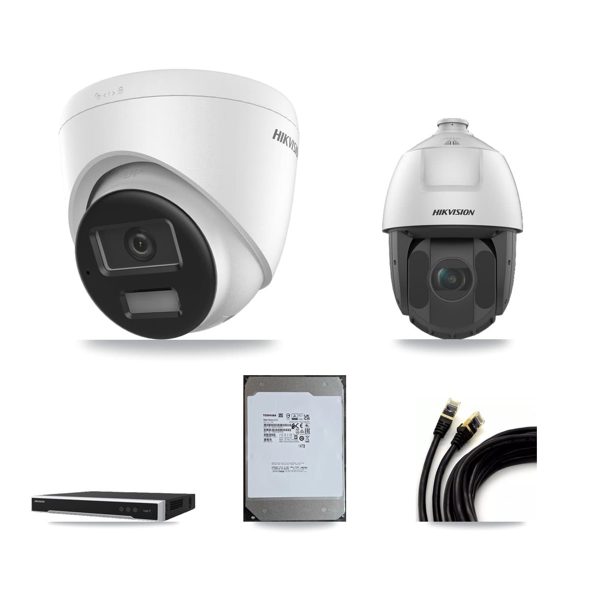 Hikvision 16-Channel 2MP – 4K CCTV Kit — 10 4K Turret + 1 2MP PTZ Cameras + 2× 14TB Recording (DS-7616NI-M2 Recorder)