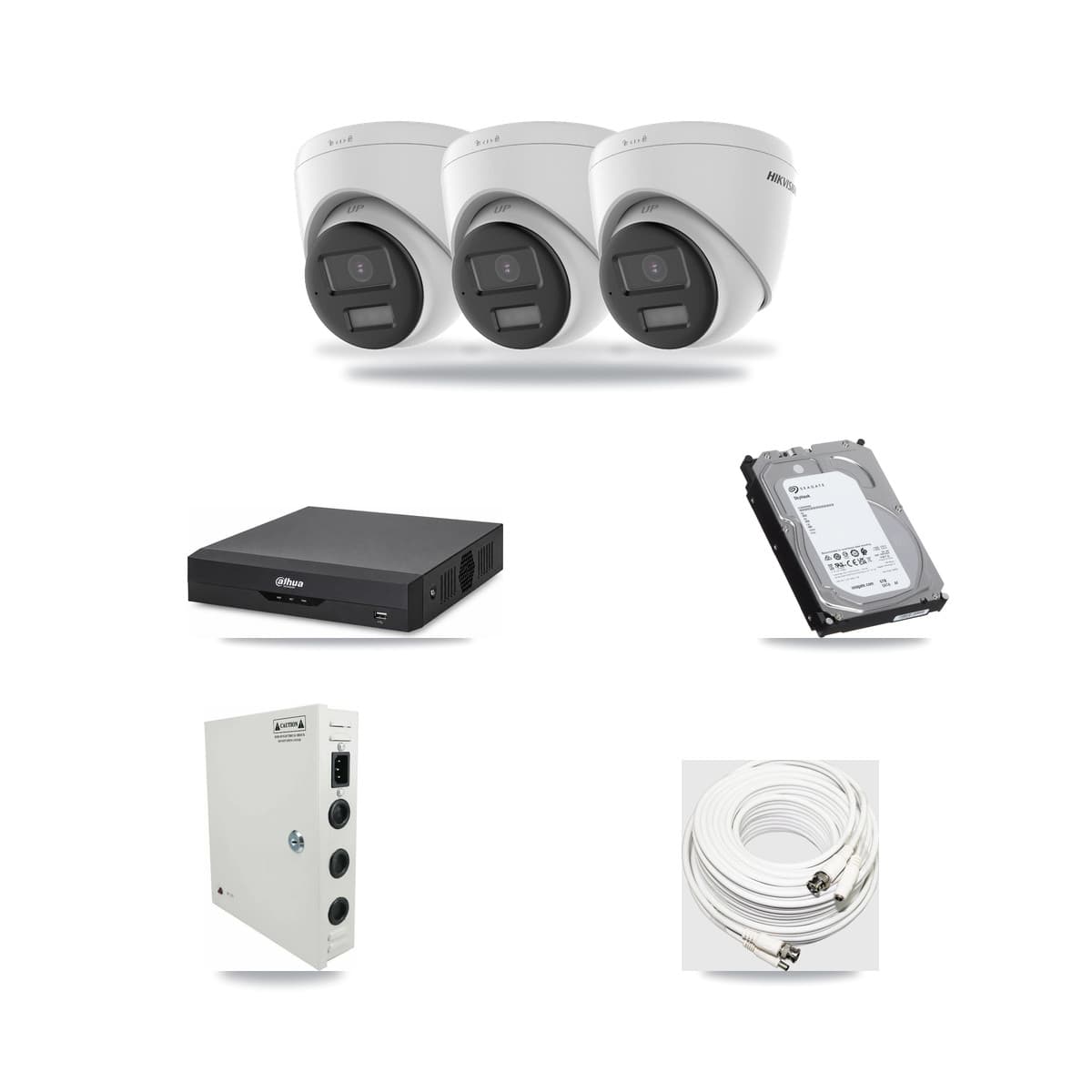Hikvision & Dahua 4-Channel 4K CCTV Kit — 3 DS-2CE78U0T Turret Cameras + 6TB Recording - Image 1
