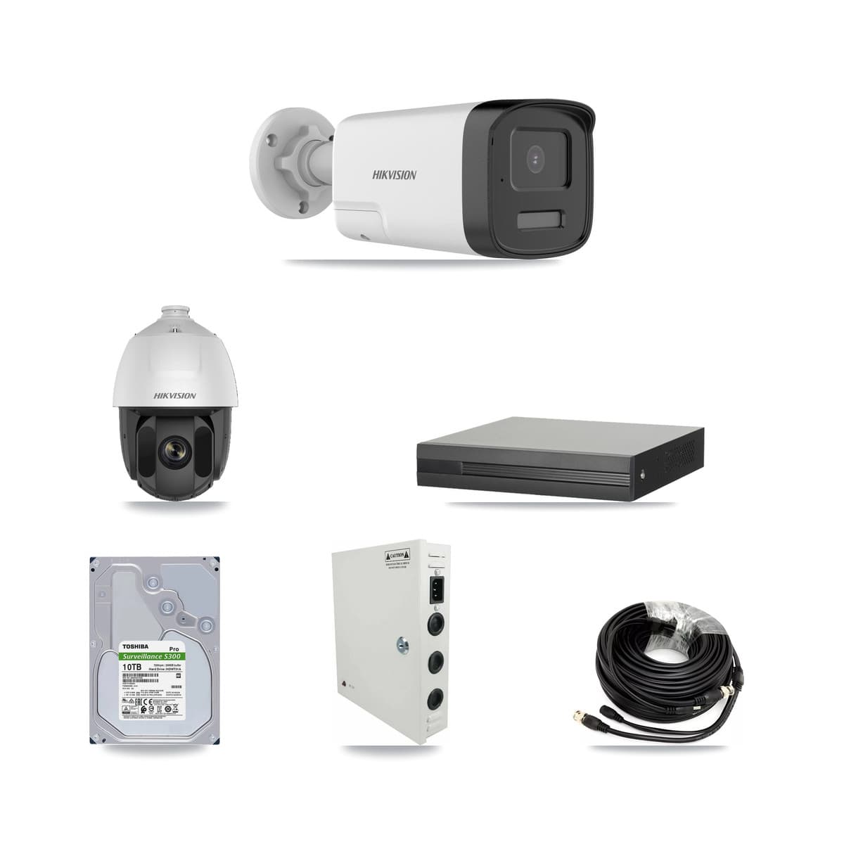 Hikvision 8-Channel 2MP – 5MP CCTV Kit — 1 DS-2AE5225TI 2MP PTZ + 7 DS-2CE17K0T 5MP Bullet Cameras + 10TB Recording (XVR-3108HS Recorder)