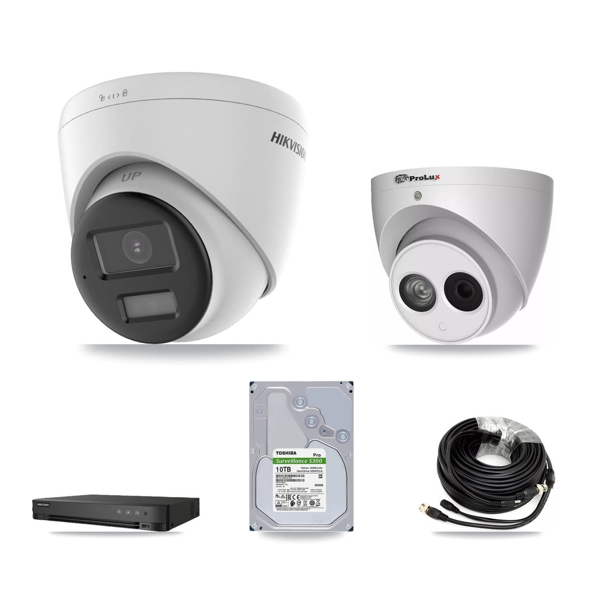 Hikvision & Prolux 8-Channel 4MP – 4K CCTV Kit — 5 4K + 1 4MP Turret Cameras + 10TB Recording