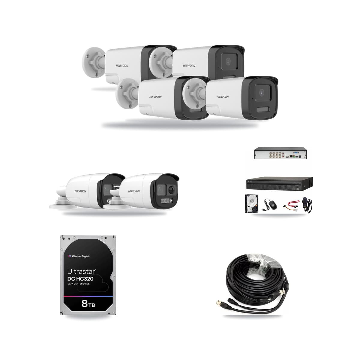 Hikvision & Dahua 8-Channel 5MP CCTV Kit — 2 DS-2CE12KF3T + 4 DS-2CE17K0T Bullet Cameras + 8TB Recording - Image 1