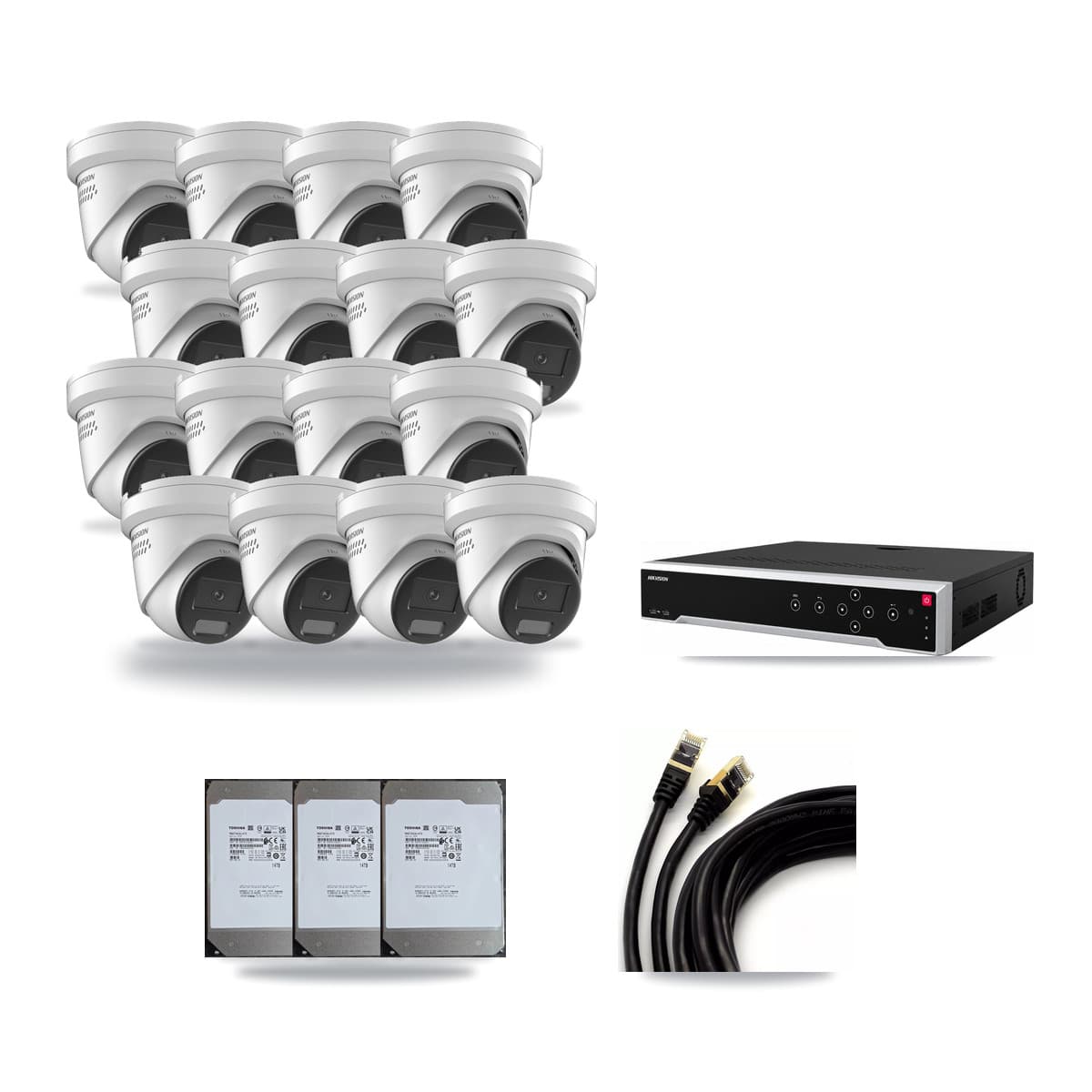 Hikvision 32-Channel 4K CCTV Kit — 16 DS-2CD2387G2H Turret Cameras + 3× 14TB Recording - Image 1