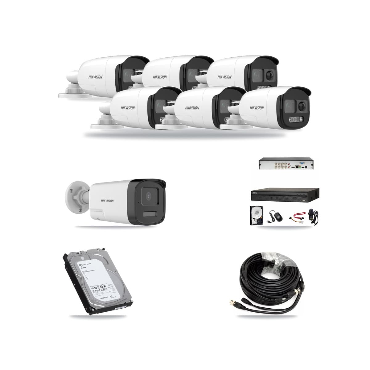 Hikvision & Dahua 8-Channel 5MP CCTV Kit — 6 DS-2CE12KF3T + 1 DS-2CE17K0T Bullet Cameras + 6TB Recording - Image 1