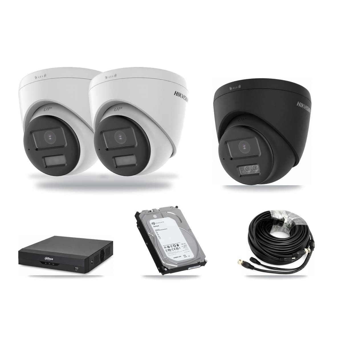 Hikvision & Dahua 4-Channel 4K CCTV Kit — 2 DS-2CE78U0T + 1 DS-2CE78U0T Turret Cameras + 6TB Recording - Image 1