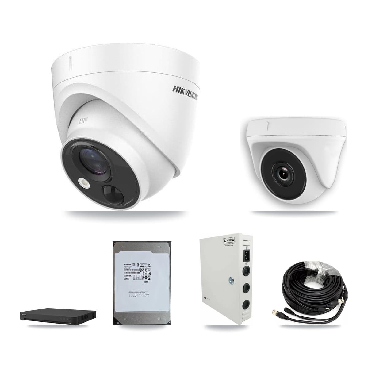 Hikvision 16-Channel 2MP – 5MP CCTV Kit — 6 DS-2CE71H0T 5MP Turret + 6 White HDT-2MP-N20W 2MP Dome Cameras + 14TB Recording - Image 1
