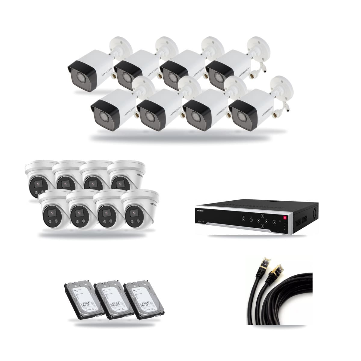 Hikvision 32-Channel 5MP CCTV Kit — 8 DS-2CD1053G0 Bullet + 8 DS-2CD3356G2 Turret Cameras + 3× 6TB Recording - Image 1