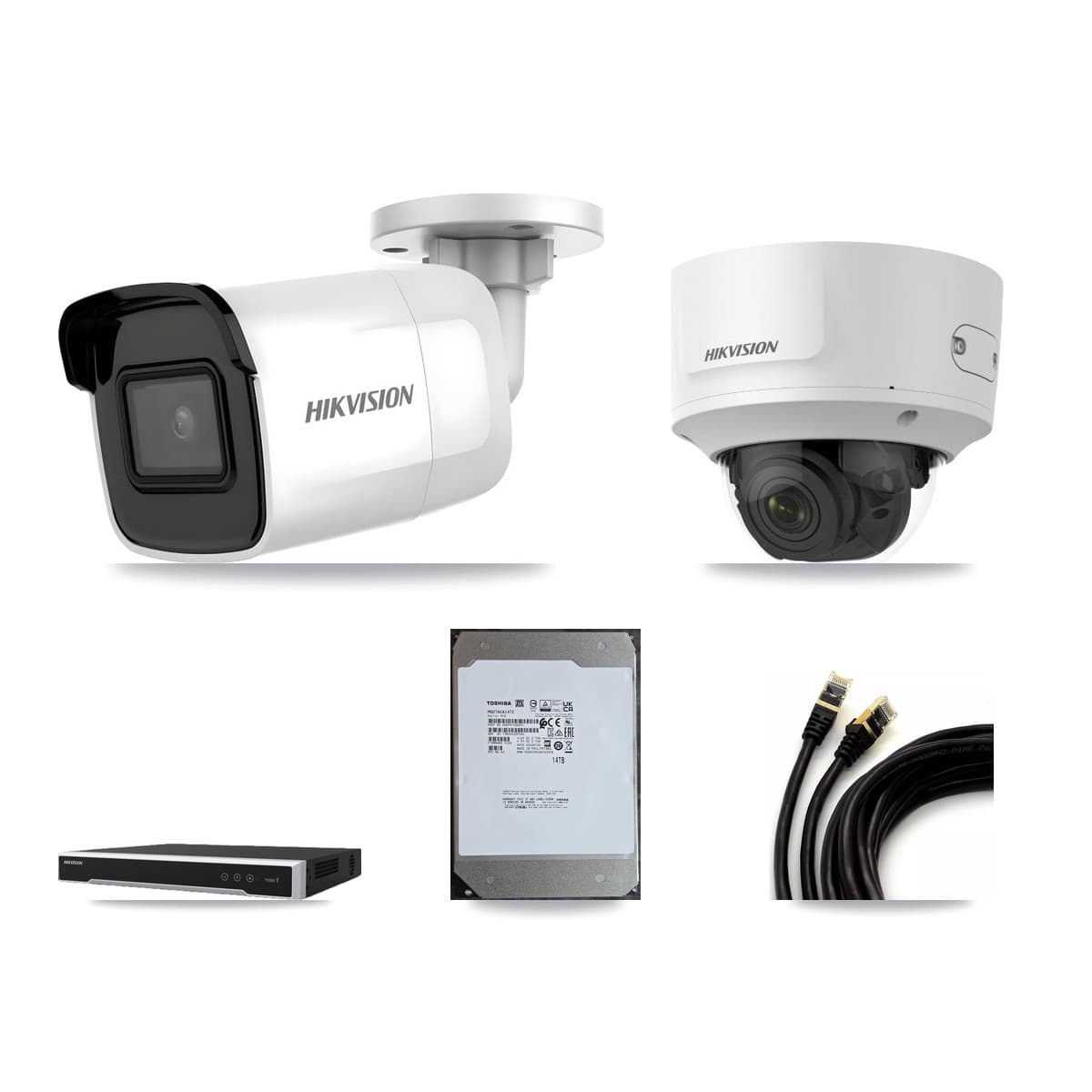 Hikvision 16-Channel 2MP – 4K CCTV Kit — 5 4K Bullet + 1 2MP Dome Cameras + 14TB Recording (DS-7616NI-M2 Recorder)
