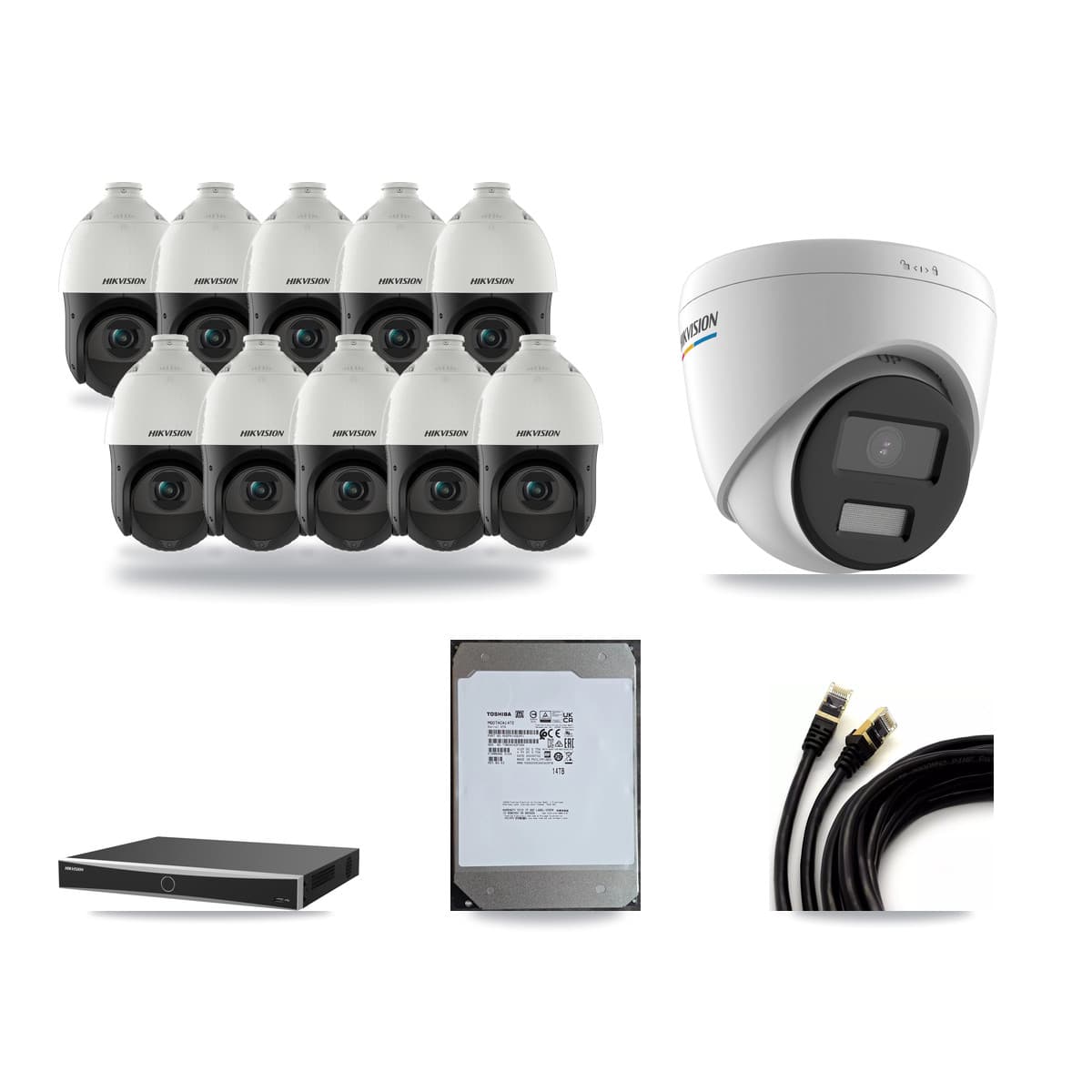 Hikvision 16-Channel 2MP – 4MP CCTV Kit — 1 2MP Turret + 10 4MP PTZ Cameras + 14TB Recording (DS-7616NXI Recorder) - Image 1