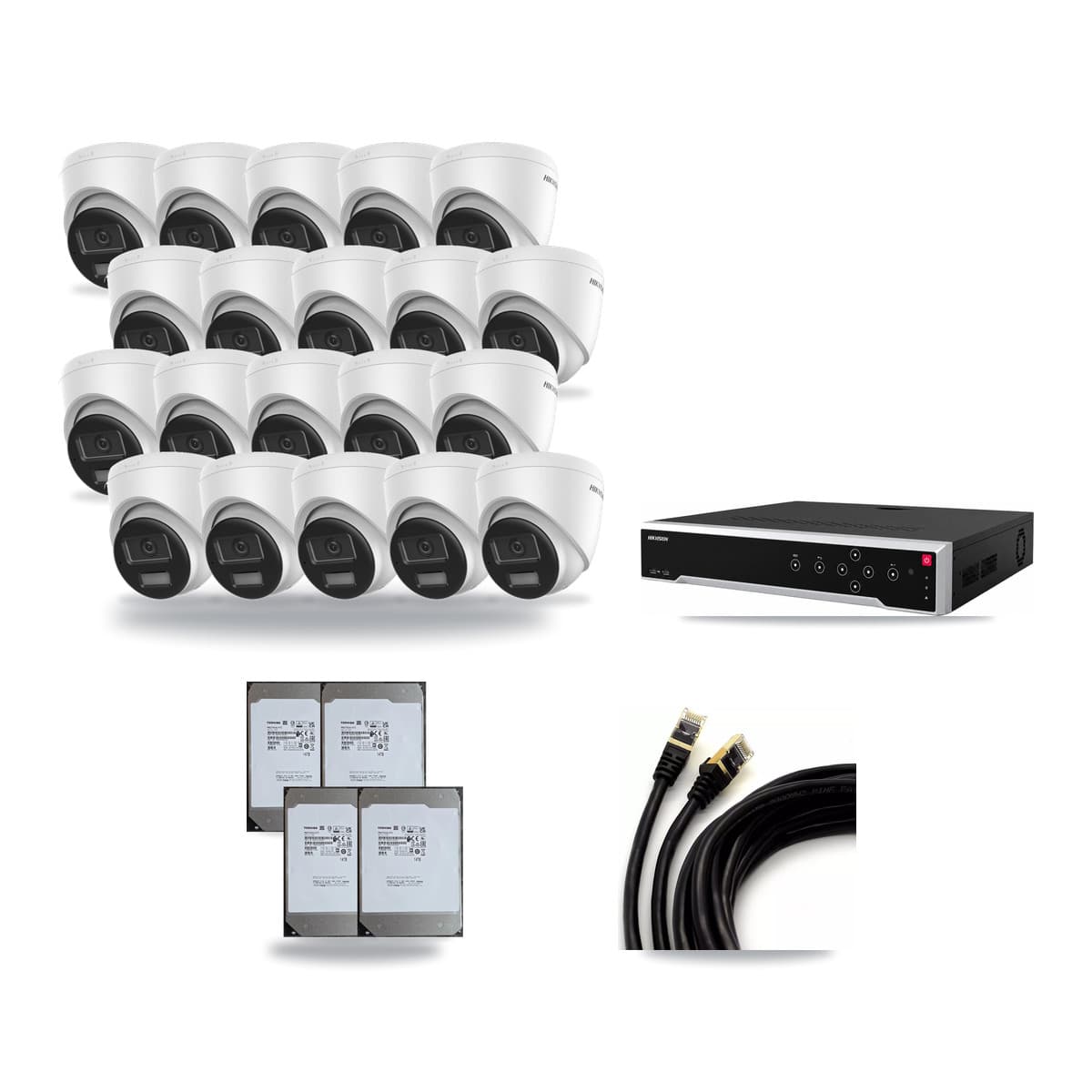 Hikvision 32-Channel 4K CCTV Kit — 20 DS-2CD1383G2-LIU Turret Cameras + 4× 14TB Recording (DS-7732NI-M4/24P Recorder) - Image 1