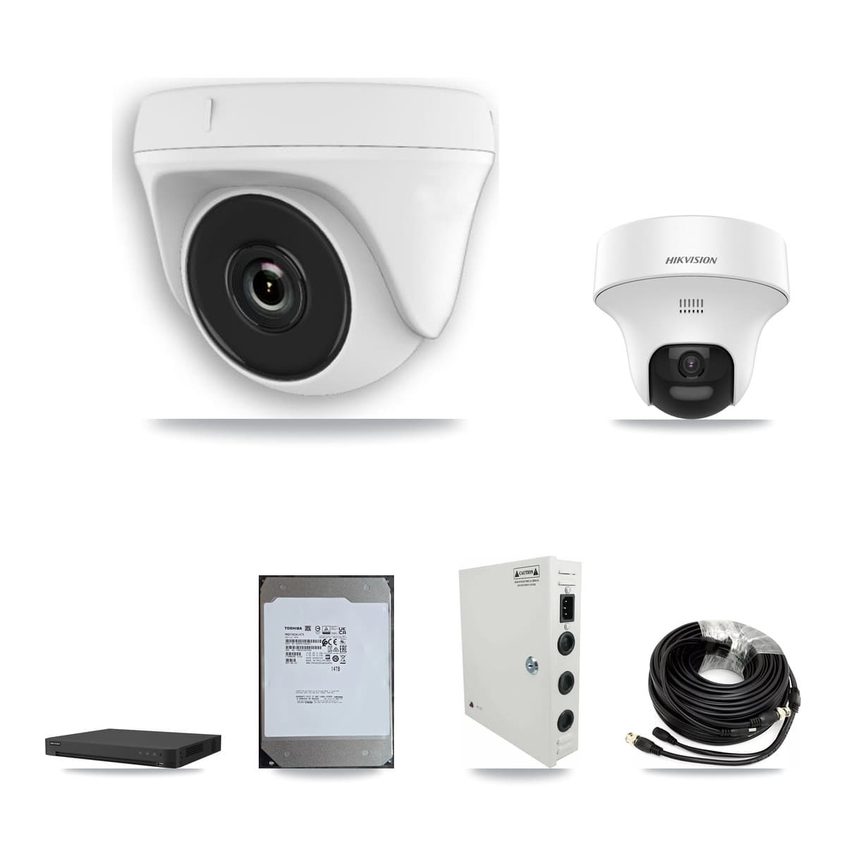 Hikvision 16-Channel 2MP – 5MP CCTV Kit — 4 DS-2CE70K0T 5MP Turret + 8 White HDT-2MP-N20W 2MP Dome Cameras + 14TB Recording