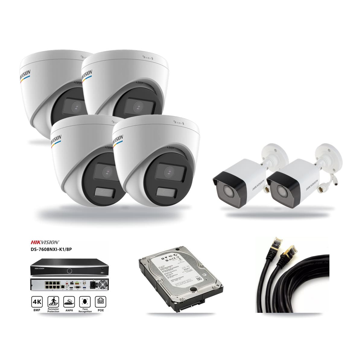 Hikvision 8-Channel 2MP – 5MP CCTV Kit — 2 5MP Bullet + 4 2MP Turret Cameras + 5TB Recording - Image 1