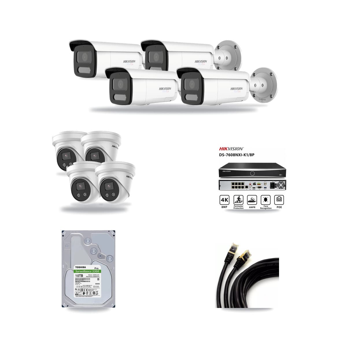 Hikvision 8-Channel 5MP – 4K CCTV Kit — 4 4K Bullet + 4 5MP Turret Cameras + 10TB Recording - Image 1