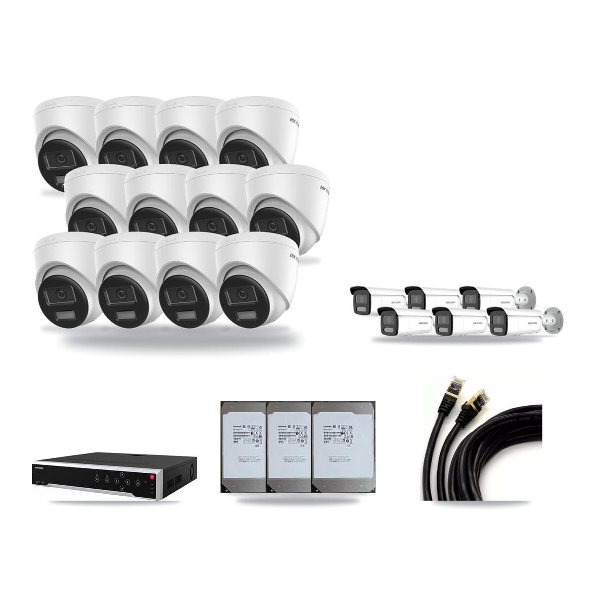 Hikvision 32-Channel 4MP – 4K CCTV Kit — 12 DS-2CD1383G2-LIU 4K Turret + 6 DS-2CD2T47G2H-LISU/SL 4MP Bullet Cameras + 3× 14TB Recording (DS-7732NI-M4/24P Recorder) - Image 1