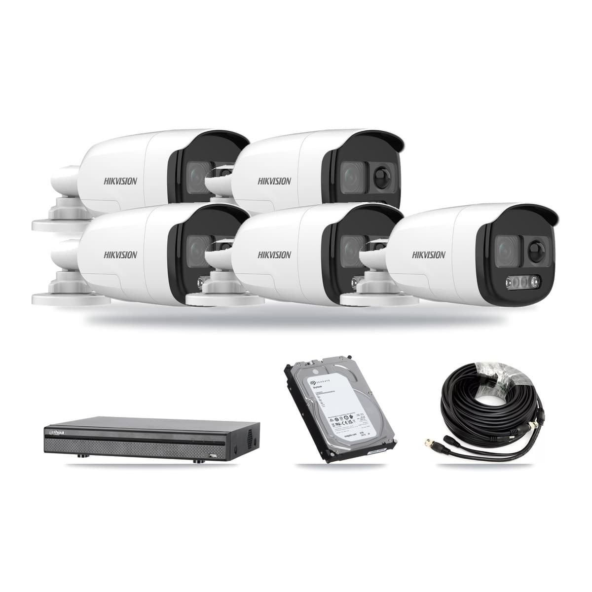 Hikvision & Dahua 8-Channel 5MP CCTV Kit — 5 DS-2CE12KF3T Bullet Cameras + 6TB Recording (DH-XVR5108H Recorder) - Image 1