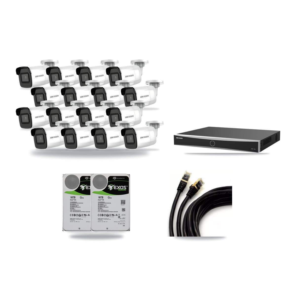 Hikvision 16-Channel 4K CCTV Kit — 16 Bullet Cameras + 2× 16TB Recording (DS-7616NXI Recorder) - Image 1