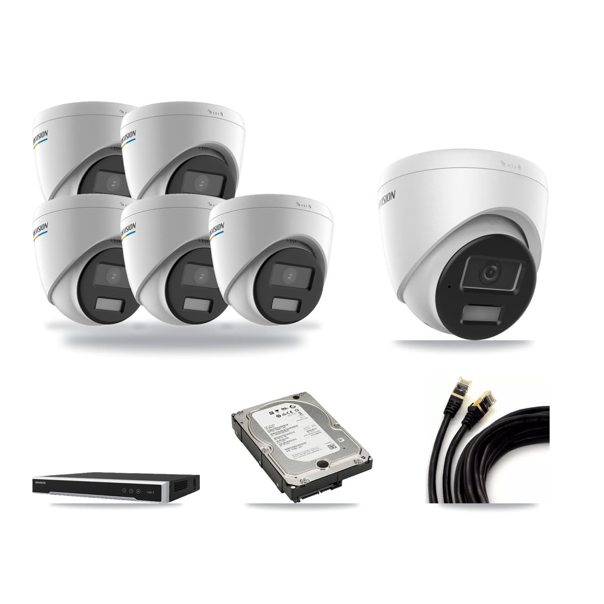 Hikvision 8-Channel 2MP – 4MP CCTV Kit — 5 2MP + 1 4MP Turret Cameras + 5TB Recording (DS-7608NI-M2 Recorder) - Image 1