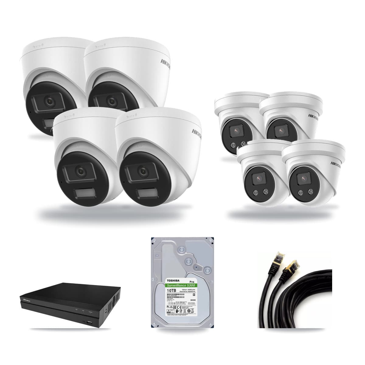 Hikvision & Prolux 8-Channel 5MP – 4K CCTV Kit — 4 DS-2CD1383G2-LIU 4K + 4 DS-2CD3356G2-ISU 5MP Turret Cameras + 10TB Recording (PXN-2108HS-8P-4K Recorder) - Image 1