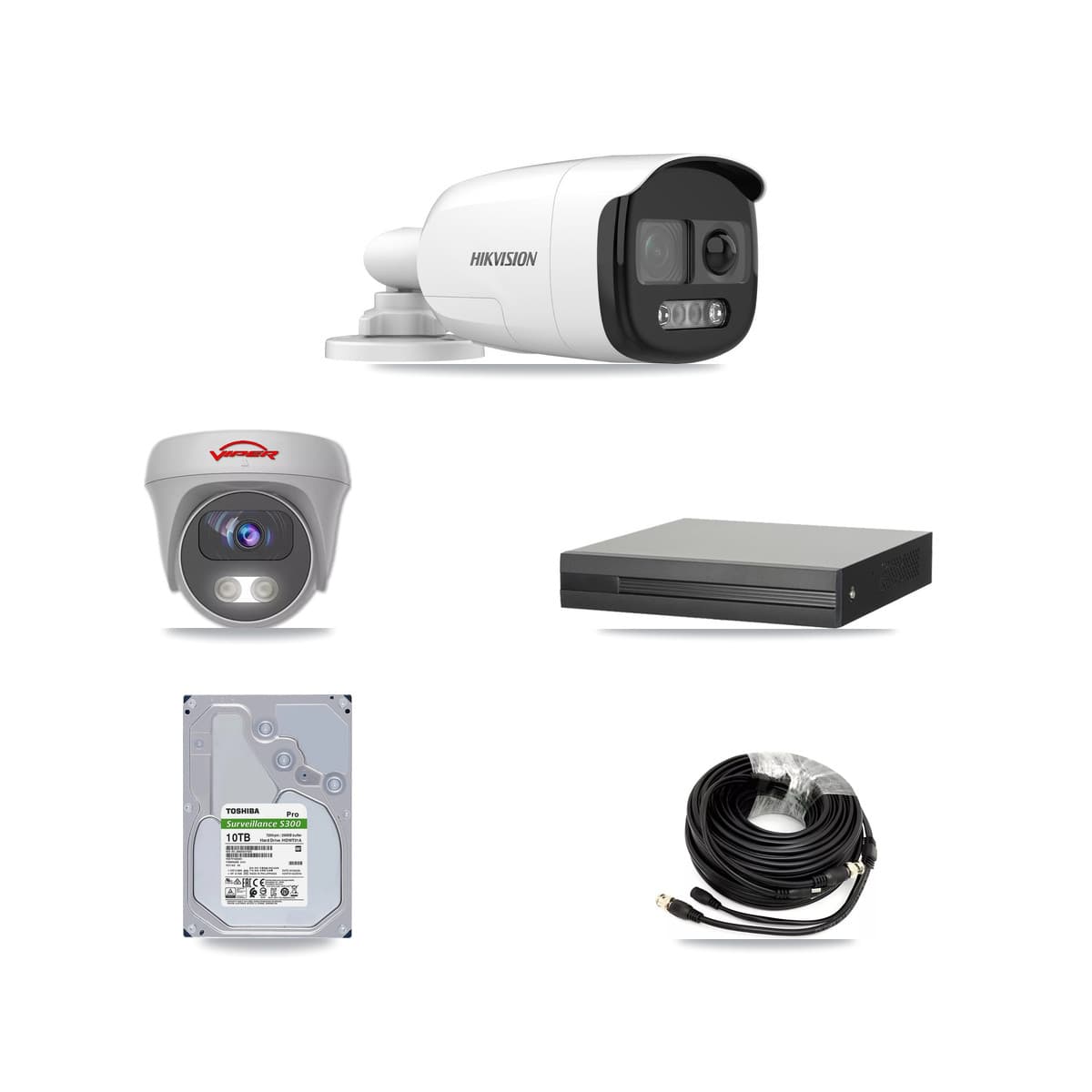 Hikvision & Viper 8-Channel 5MP CCTV Kit — 6 DS-2CE12KF3T Bullet + 1 White VIPER-5MP-3K Cameras + 10TB Recording (XVR-3108HS Recorder)