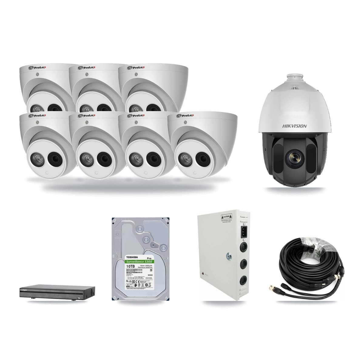 8-Channel 2MP – 4MP CCTV Kit — 1 2MP PTZ + 7 4MP Turret Cameras + 10TB Recording (DH-XVR5108H Recorder) - Image 1