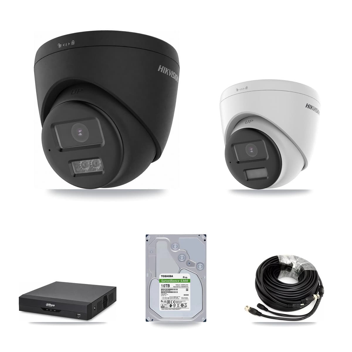 Hikvision & Dahua 4-Channel 4K CCTV Kit — 1 DS-2CE78U0T + 3 DS-2CE78U0T Turret Cameras + 10TB Recording