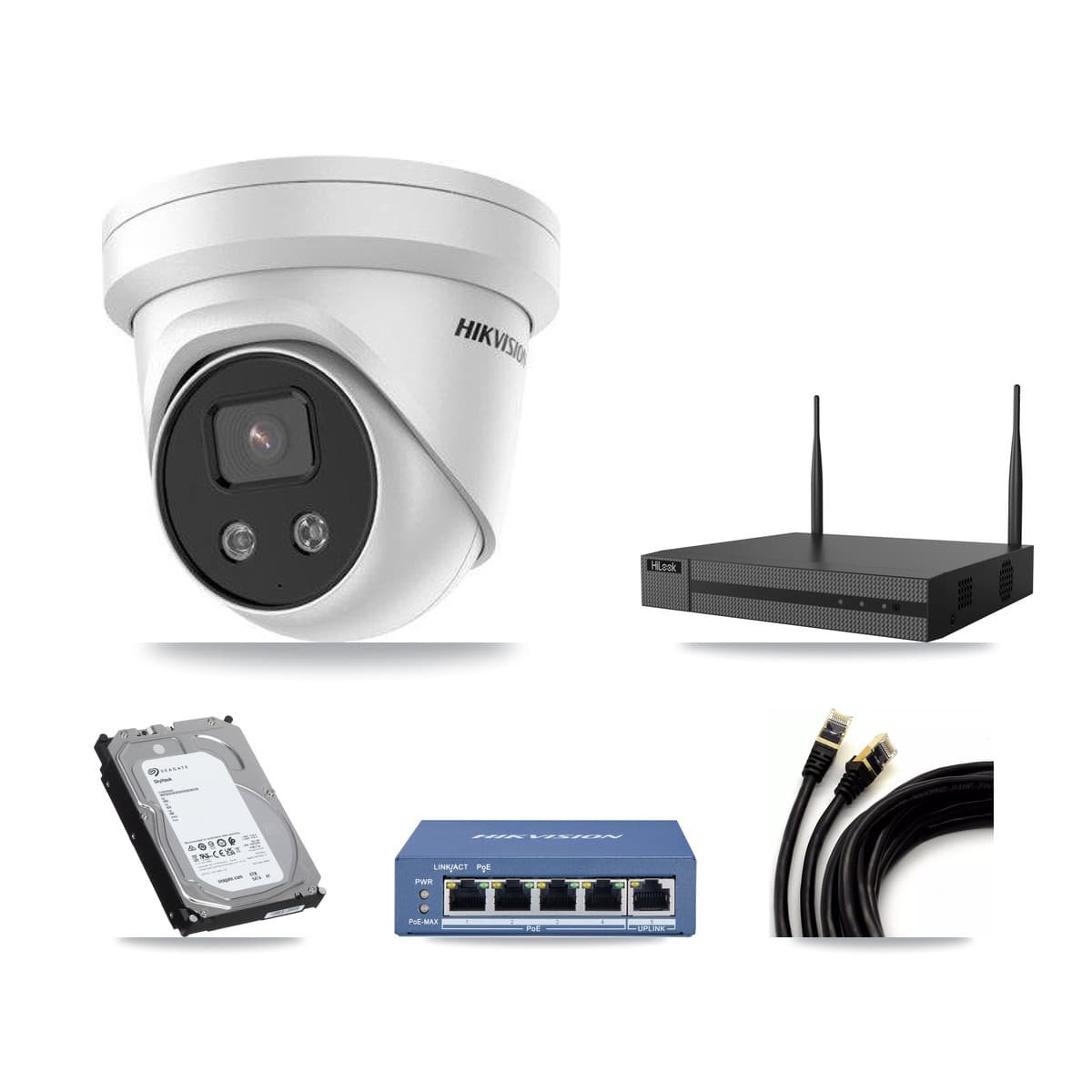 Hikvision & HiLook 4-Channel 5MP CCTV Kit — 4 Turret Cameras + 6TB Recording