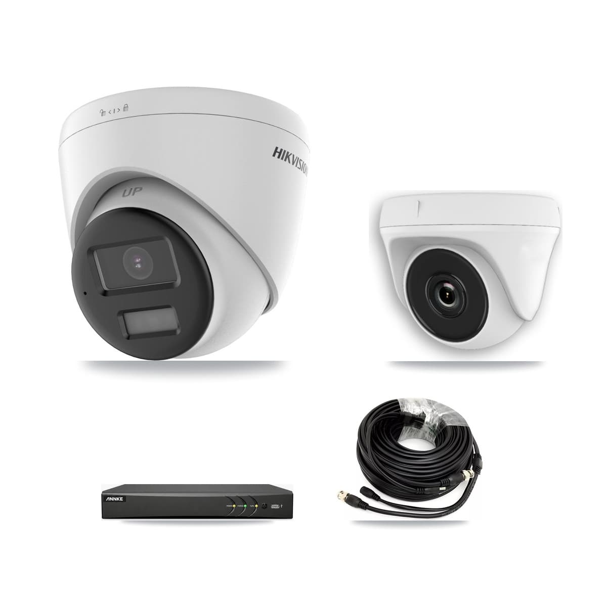 Hikvision & ANNKE 4-Channel 2MP – 4K CCTV Kit — 1 4K Turret + 1 White 2MP Dome Cameras + 3TB Recording