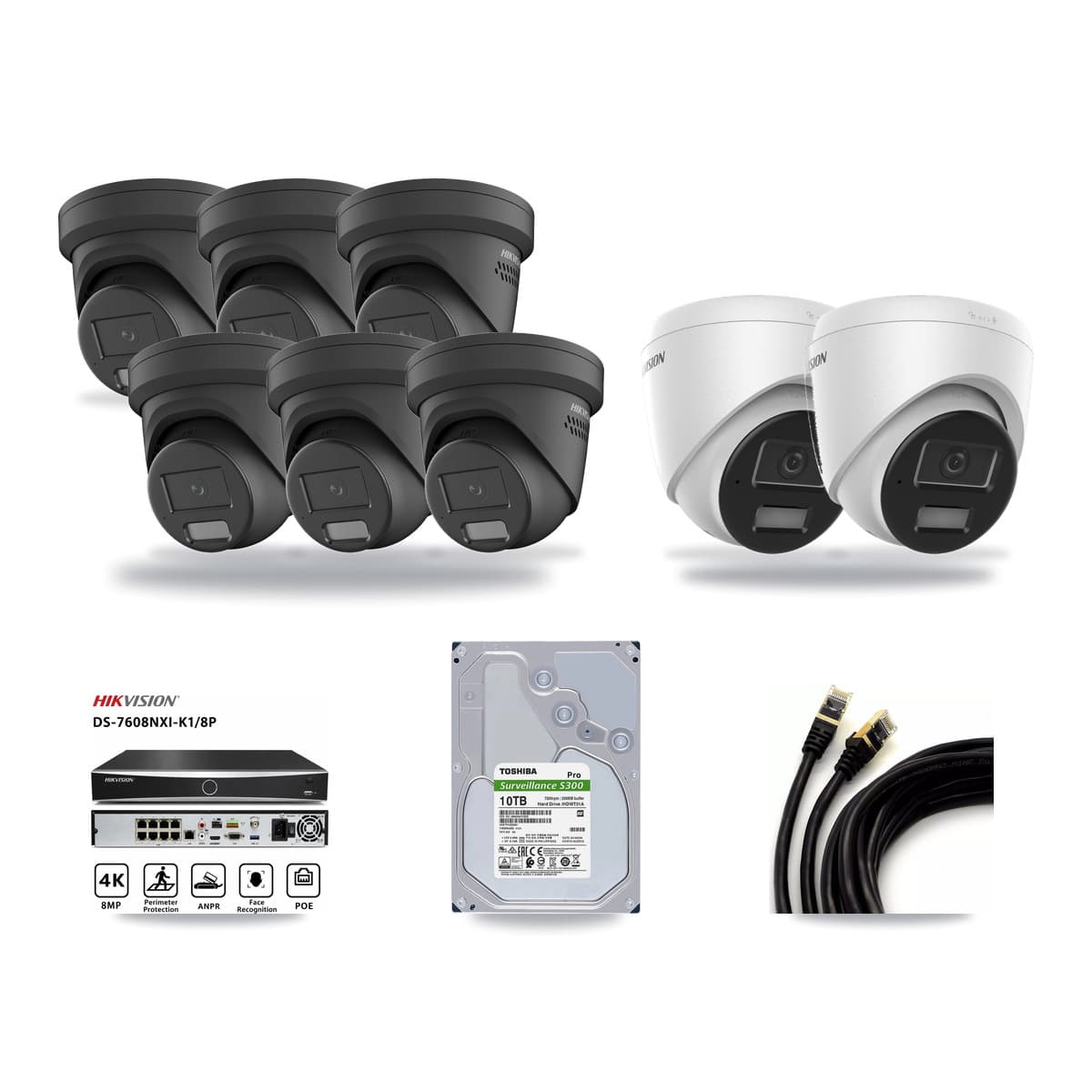 Hikvision 8-Channel 4MP CCTV Kit — 2 DS-2CD1343G2 + 6 DS-2CD2347G2 Turret Cameras + 10TB Recording - Image 1