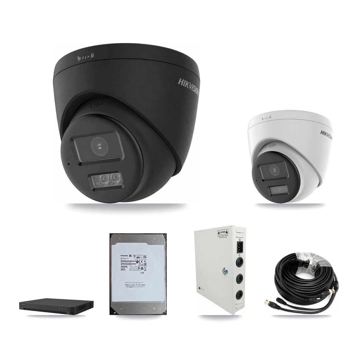 Hikvision 16-Channel 5MP – 4K CCTV Kit — 4 DS-2CE78K0T-LPTS 5MP + 9 Black DS-2CE78U0T-LTS-BLACK 4K Turret Cameras + 14TB Recording (IDS-7216HUHI-M2/XT Recorder)